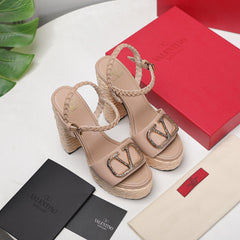 VLTN ESPADRILLE WEDGE SANDALS 25S 130 MM IN BEIGE LAMBSKIN WITH GOLD HARDWARE