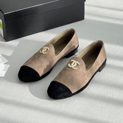 LOAFERS IN TAN BROWN  MIX BLACK SUEDE
