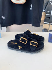 PRA STRAP SLIDES SANDALS DARK BLUE SUEDE