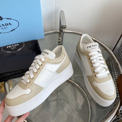 PRA DOWNTOWN THICK-SOLE SNEAKERS WHITE AND BEIGE CALFSKIN