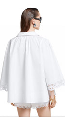 GG WHITE SHIRT COTTON WITH EYELET EMBROIDERY WITH TIE-NECK DETAIL