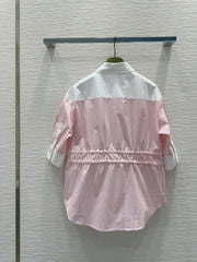GG SIGNATURE SHIRT IN PINK STRIPE COTTON WITH DRAWSTRING WAIST