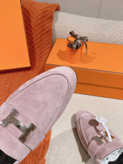 HM PARIS LOAFER IN PINK SUEDE SILVER HARDWARE