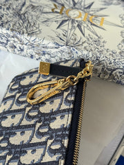 DIOR 25S TRAVEL MYRTE ZIPPED KEY CASE 14 IN DARK BLUE DIOR OBLIQUE JACQUARD CANVAS