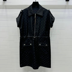 LV 25S SHORT SLEEVE JACQUARD DRAWSTRING DRESS 264215