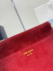 PRADA 25S ENCHAINE MINI BAG 22 IN RUBY RED SUEDE GOLD HARDWARE