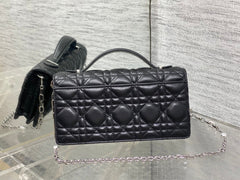 DIOR 25S DIOR TALK PHONE POUCH 21 IN BLACK CANNAGE LAMBSKIN SILVER HARDWARE