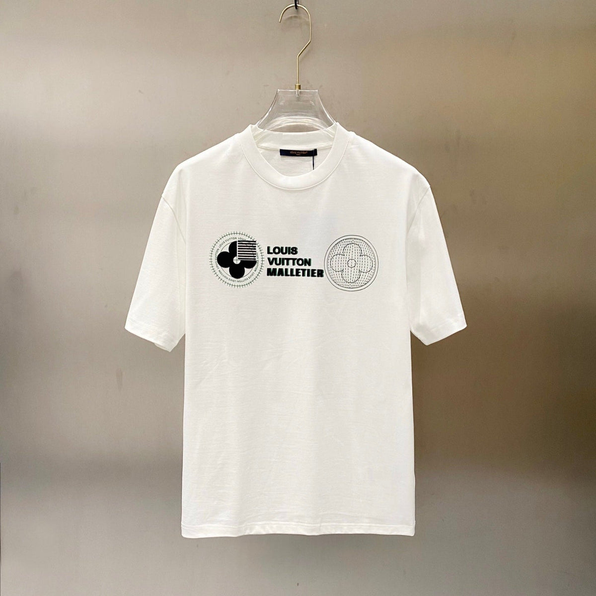 LV WHITE COTTON T-SHIRT GREEN LOGO PRINT 238843