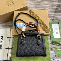 GG DIANA JUMBO 20 MINI TOTE BAG BLACK CANVAS