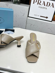 PRA CROSS MULE HEELS IN BEIGE CALFSKIN WITH PADDED STRAPS