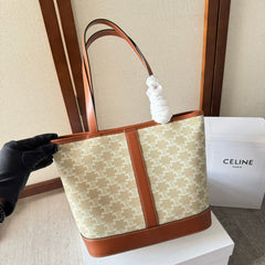 TRIOMPHE CANVAS 26.5 IN PRINTED CALFSKIN BROWN WHITE