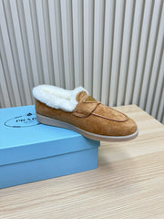 PRA SUEDE LOAFER IN TAN BROWN WITH SHEARLING LINING
