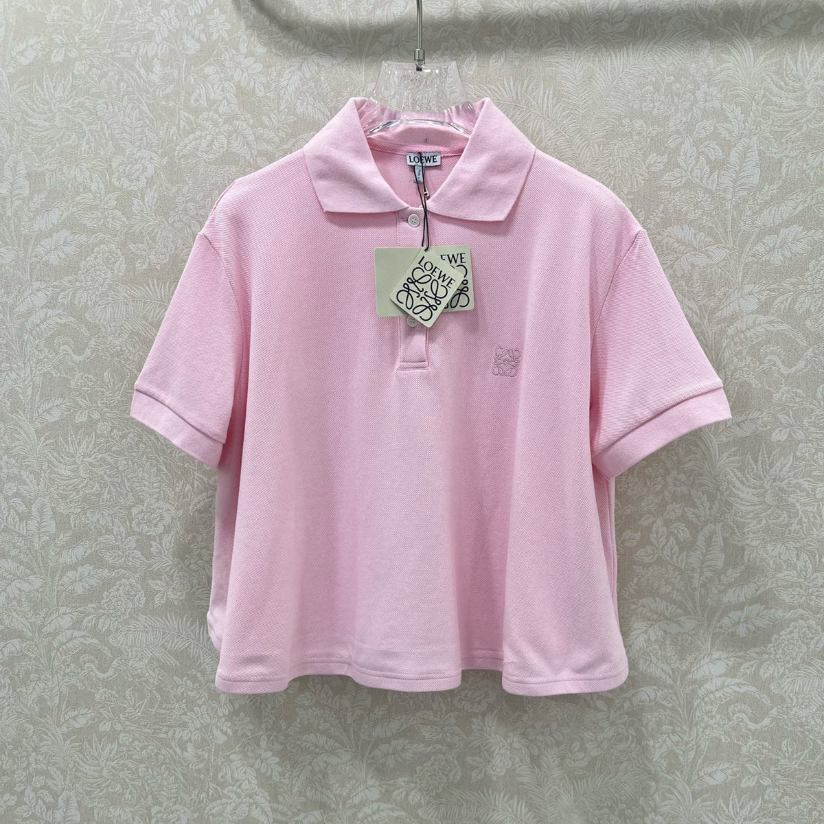 LOEWE OVERSIZED CROPPED POLO SHIRT WITH EMBROIDERED LOGO IN PINK