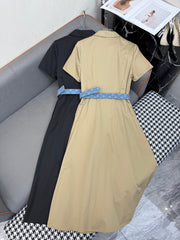 SHIRT DRESS WITH SHORT SLEEVES AND LOGO BELT