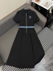 SHIRT DRESS WITH SHORT SLEEVES AND LOGO BELT