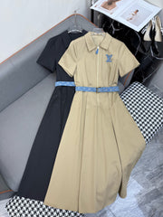 SHIRT DRESS WITH SHORT SLEEVES AND LOGO BELT