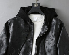 LV HOODED JACKET IN BLACK EMBOSSED CALFSKIN AND COTTON 239057