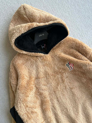 MONCLER 25S FUZZY TEDDY FLEECE HOODIE IN BROWN 042