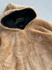 MONCLER 25S FUZZY TEDDY FLEECE HOODIE IN BROWN 042