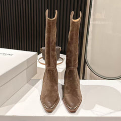 CELINE 25S HIGH BOOTS FOR FALL AND WINTER 45MM IN DARK BROWN SUEDE