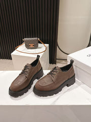 CELINE 25S THICK SOLED LOAFERS 50MM IN BROWN CALFSKIN