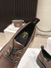 CELINE 25S THICK SOLED LOAFERS 50MM IN BROWN CALFSKIN