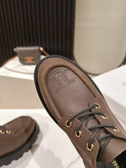CELINE 25S THICK SOLED LOAFERS 50MM IN BROWN CALFSKIN