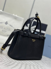 PRADA 25S BUCKLE MEDIUM HANDBAG 28 IN BLACK CALFSKIN GOLD HARDWARE