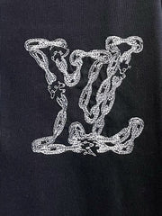 LV BLACK COTTON T-SHIRT EMBROIDERED LOGO 238862