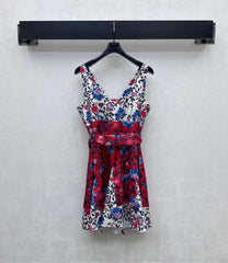 LV SLEEVELESS V-NECK DRESS WITH WAIST TIE 263818