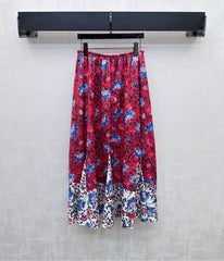 LV FLORAL SILK SKIRT IN RED