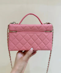VANITY CASE 19 IN CONTESSA PINK CALFSKIN GOLD-TONE METALLIC