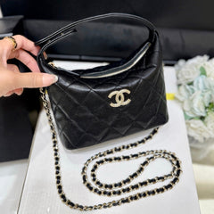 CHANEL 25S HOBO BAG 21 IN BLACK GRAINED CALFSKIN EMBELLISHED LOGO