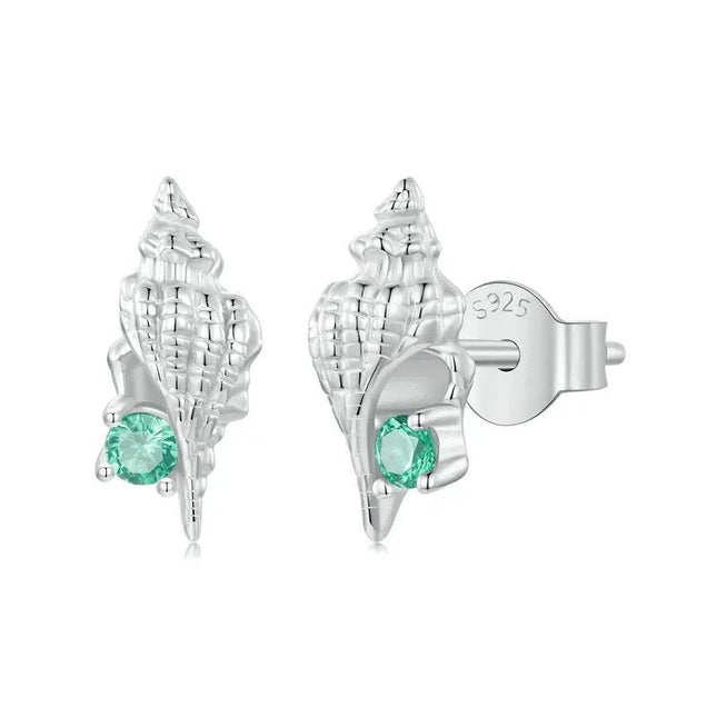 Conch Stud Earrings Inlaid Green Zirconia Hypoallergenic Earrings