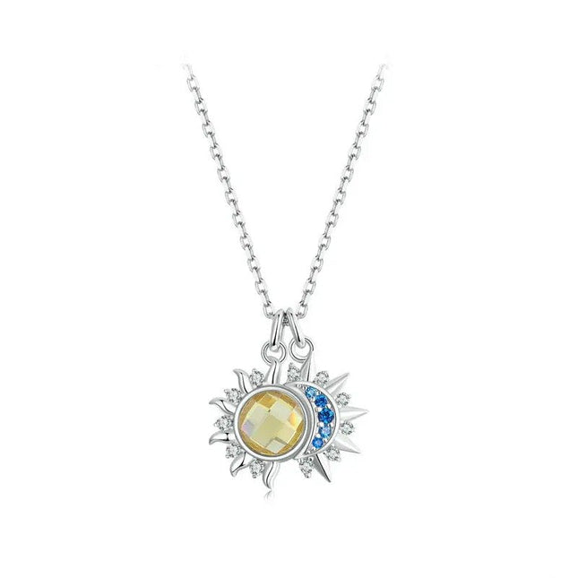 White Gold Plated Sun and Moon Necklace