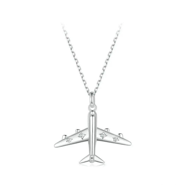 Delicate Airplane Pendant Necklace Platinum Plated Necklace