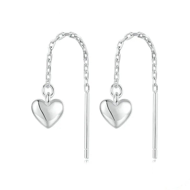 Simple Heart-shaped Drop Ear Threads Long Tassel Earrings